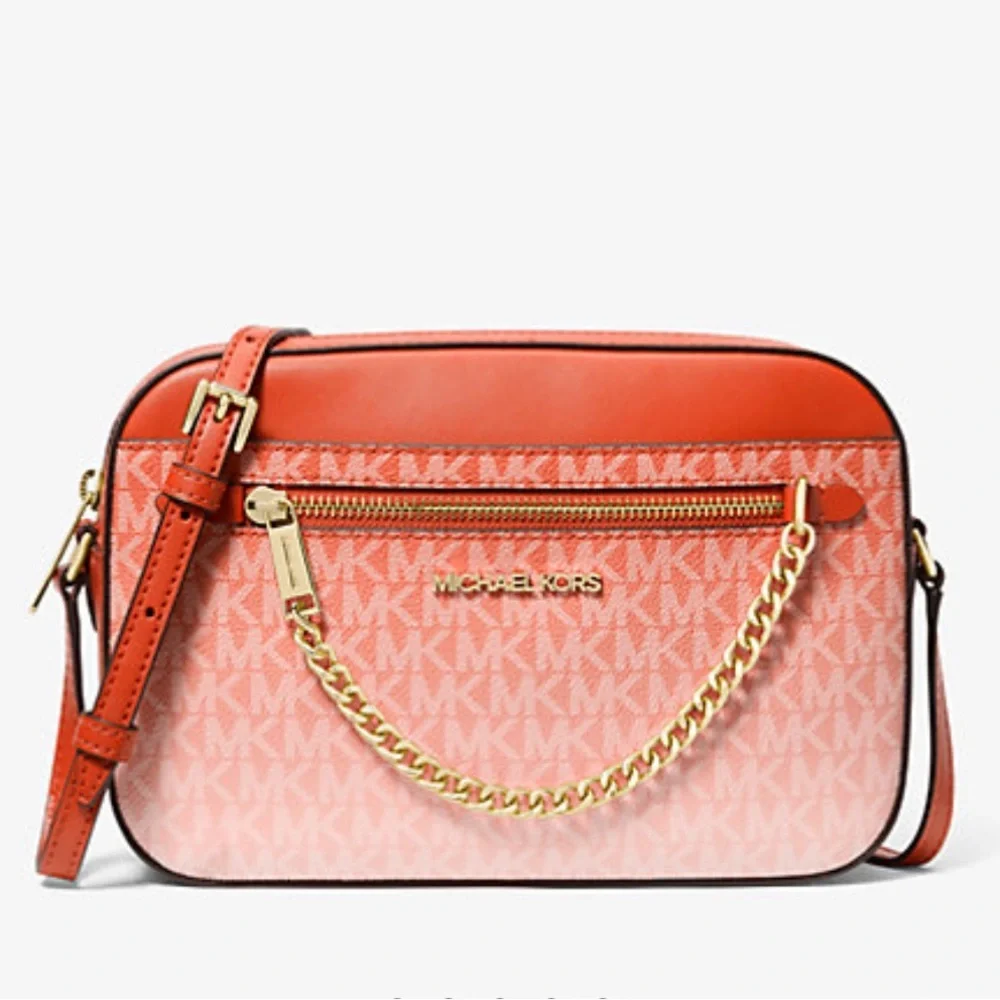 Michael Kors Jet Set Lg East West Ombré Signature Logo Crossbody Bag Red Clay